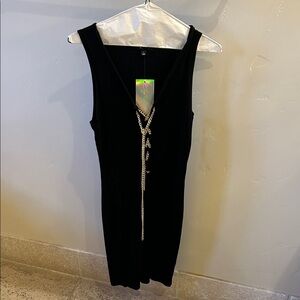 NWT Elegant Black Sleeveless Dress Gold color chain front closure by Say What